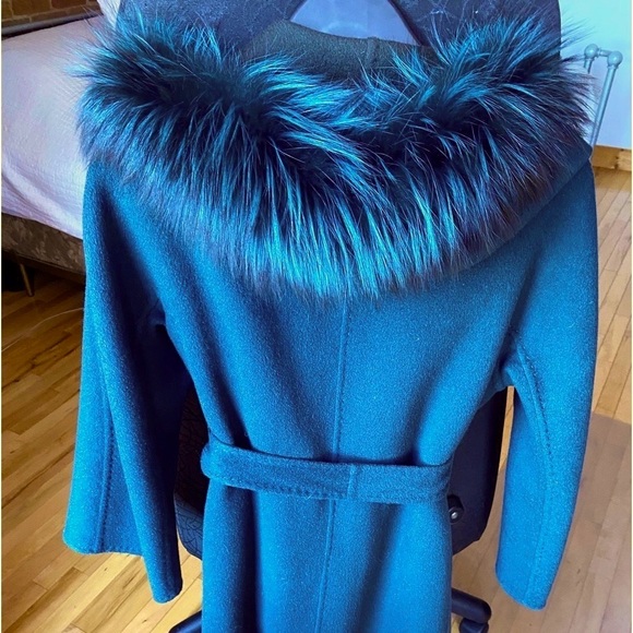 Wool coat Guy Laroche Silver Fox fur green - Picture 2 of 6
